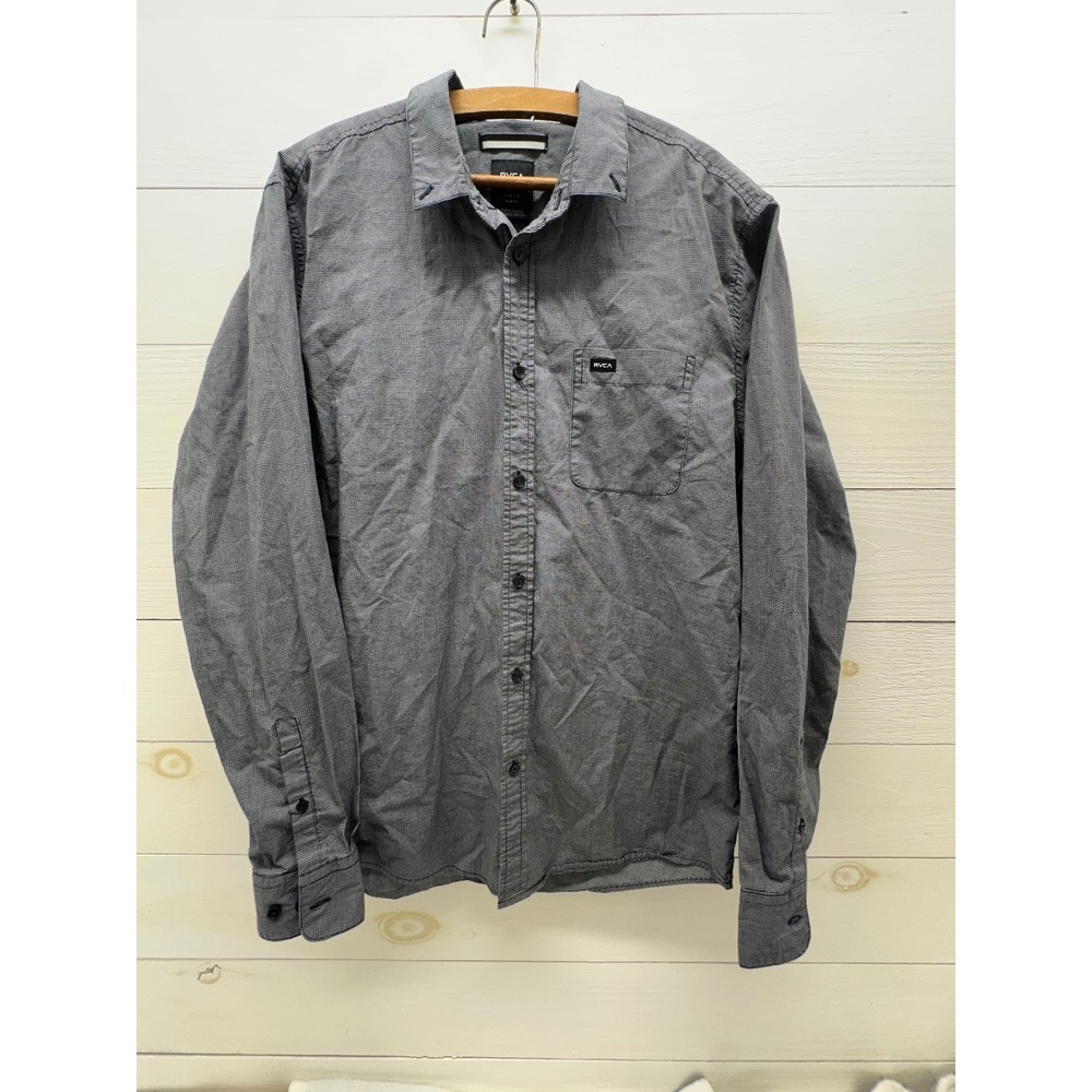 RVCA Button Down Shirt Mens Large Grey Micro‎ Check Slim Fit Excellent Pocket